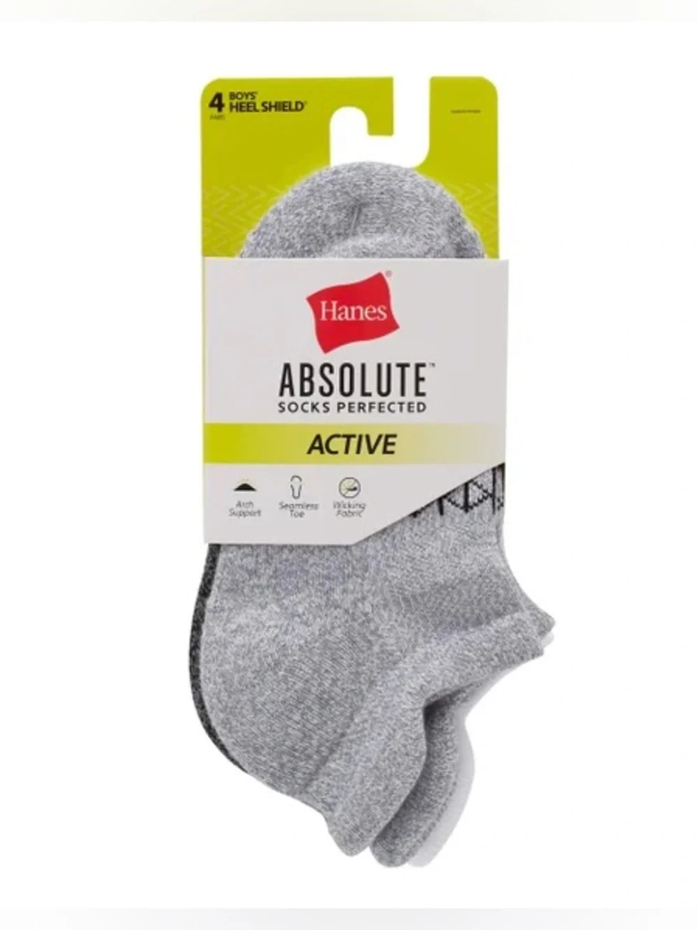 Hanes Kids Active No-Show Athletic Socks - Gray (4 Pack) Sz S